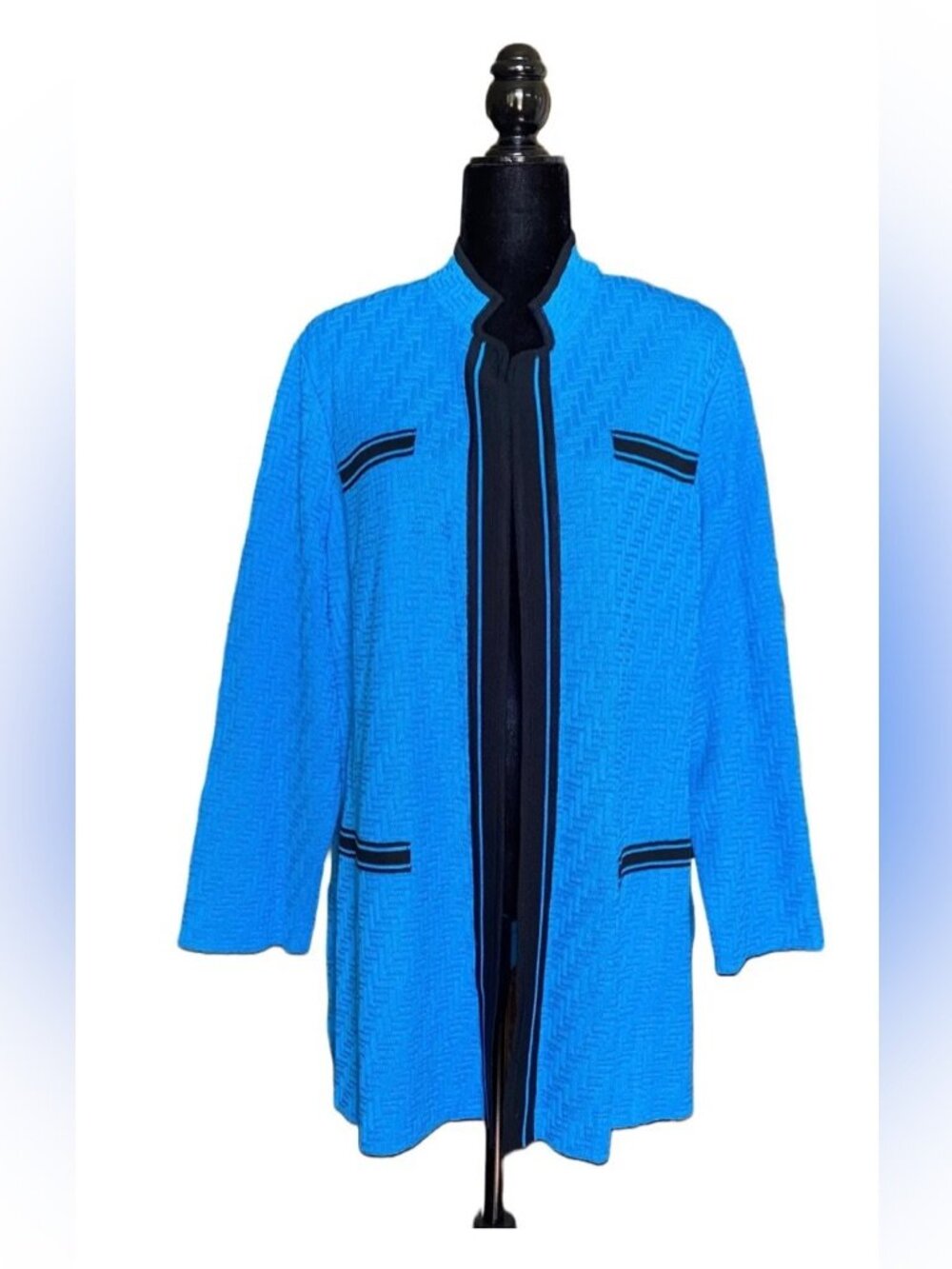 Ming Wang Womens Open Cardigan Blazer Jacket Plus Size 3X Blue Black Textured